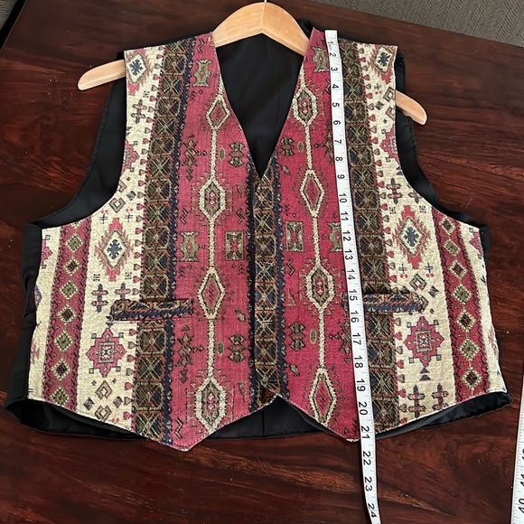 Vest Waistcoat Vintage Unisex Tribal Aztec Western Woven Tapestry Button Front - Picture 8 of 9